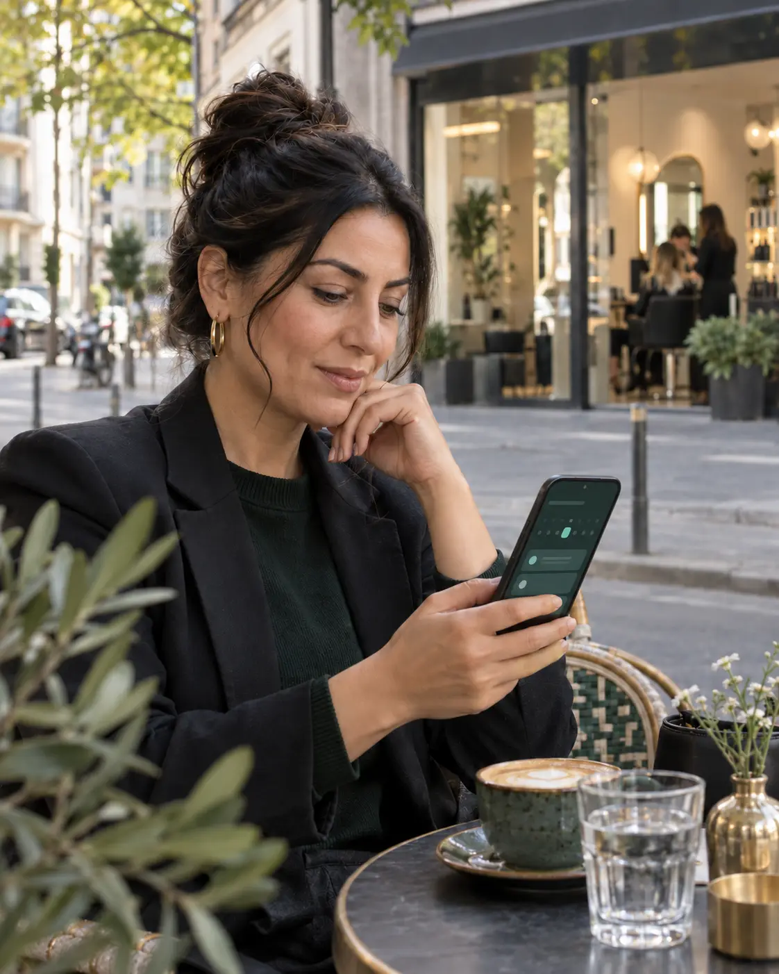 Salon sahibi dışarıdayken telefonundan günlük durumu inceliyor